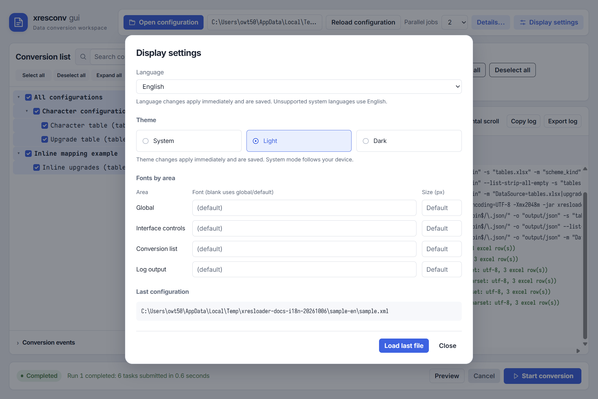 English display settings and language selection