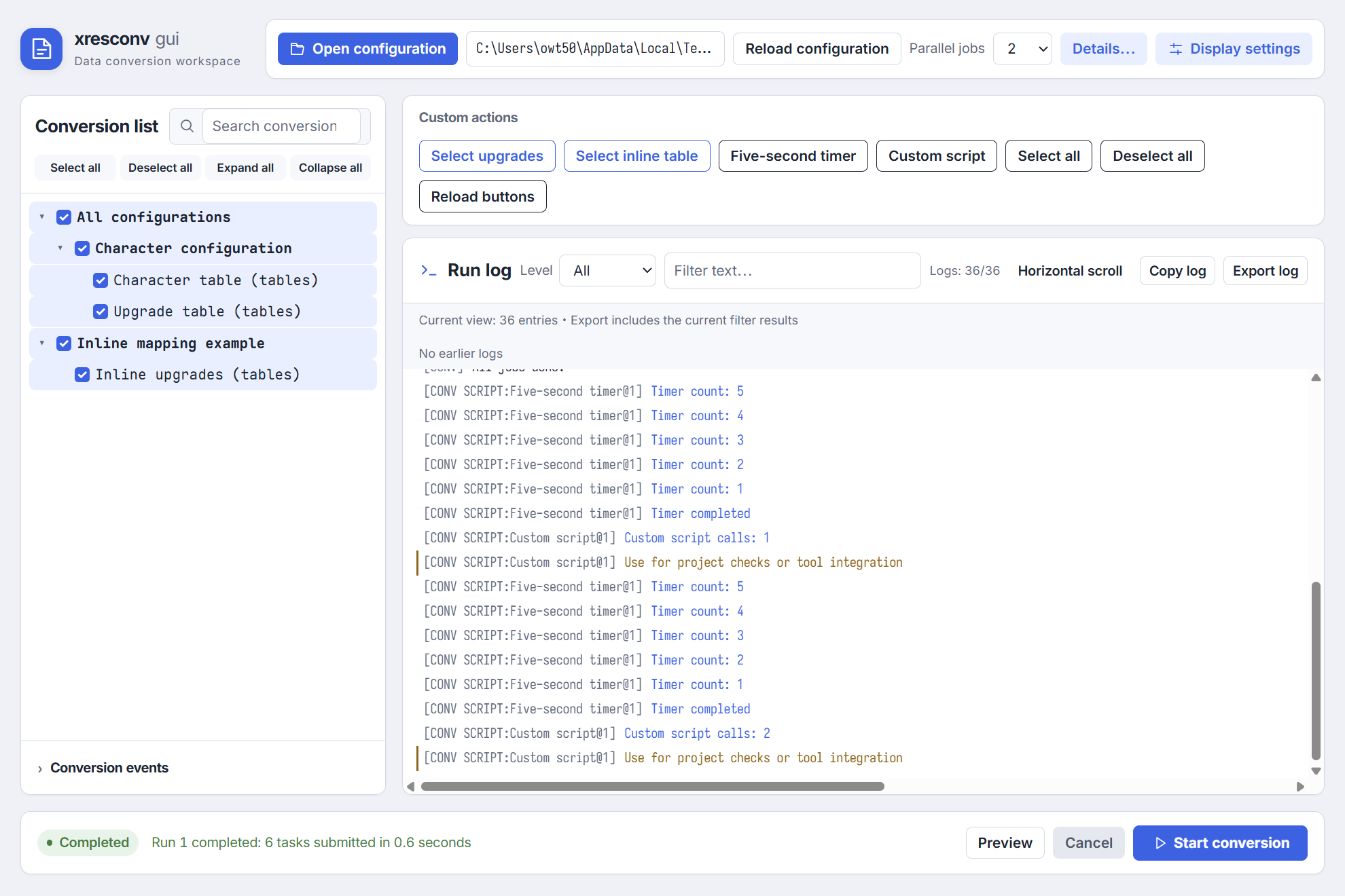 English GUI 3.0 release showing custom buttons and actual before-conversion logs
